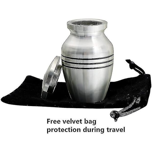 Liten Souvenirurna för Människor eller Husdjursaska, Hård Metall Kremeringsurna, Mini Begravningsurna med Sammetspåse, 1 Styck, Silver