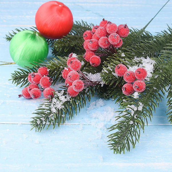 Frostdekte Bærdekorasjon, Holly Jul Blomster, Kunstige Blomster, Bær Juletre Blomsteroppsatser, Julebord Kranser, Blomst