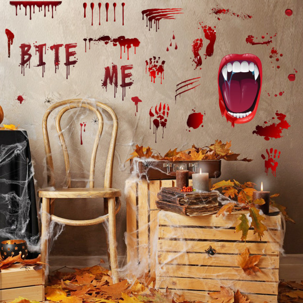 Halloween-koristeet tarrakoristeet, veriset kädenjäljen jalanjälkitarrat, halloween-vampyyri-zombibileiden koristeet