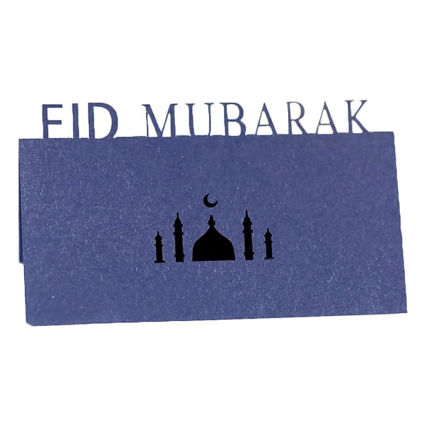 Sininen100kpl 3D-kirjaimet Mubarakin pöytäkutsukortit Leikatut palatsi Kuu Paperi Paikkakortit Festivaalijuhlien koristelu Sininen