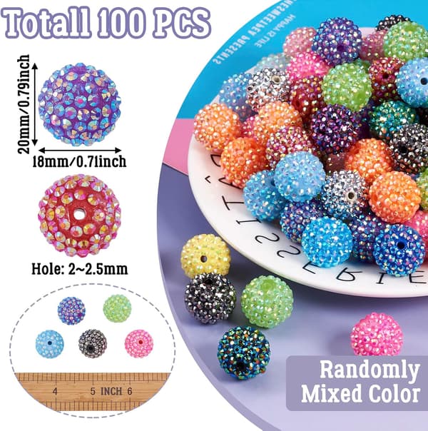 100 st 20 mm julstrasspärlor runda tuggummi Crystal-Mixed 20mm
