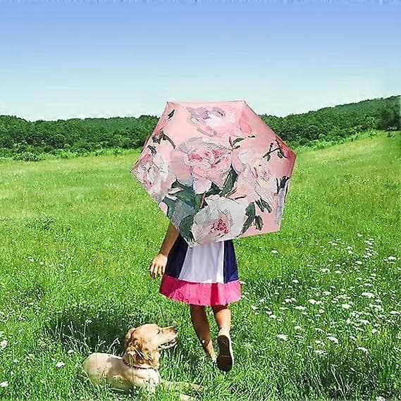 Foldable Mini Umbrella, 6 Ribs Compact Umbrella Windproof Strong, Small Umbrella with Watercolor Pattern Umbrella