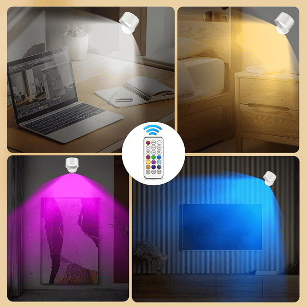 2-pack LED Wall Lamp with Different Light Colors and Remote Control White