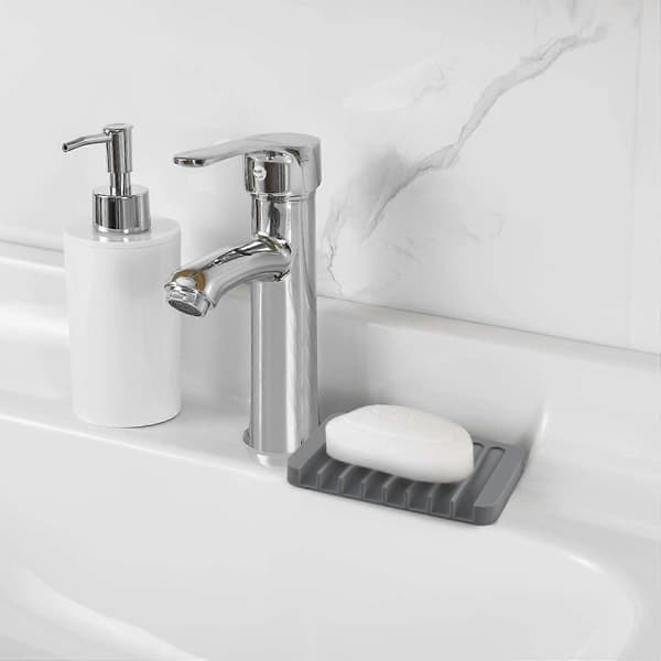 2-pack Silicone Soap Dish Holder, Grey Soap Saver Drain for Shower Bathroom Kitchen Sinks, Easy Cleaning (Grey)