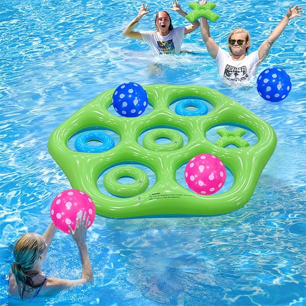 Hexagonal Poolkastlegetøj - Tykt, oppusteligt badelegetøj med farverige vandkastdukker