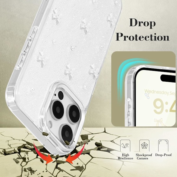 Kuori iPhone 16 Pro -puhelimelle, Bling Glitter 3D Rusetti Puhelinkotelo Söpö Kimalteleva Kristallinkirkas Rusetti Ohut Pehmeä Kestävä Suojakuori Valkoinen White iPhone 16 Pro