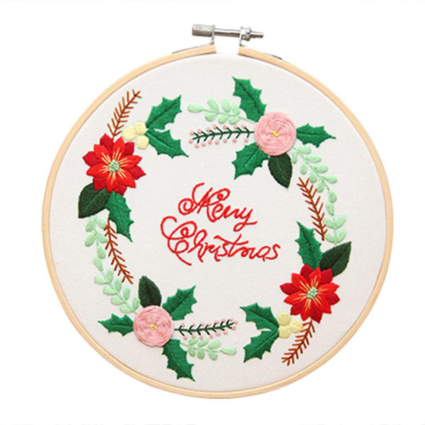 DIY-broderikit för konst och hantverk, julklapp till kvinnor, nybörjare, julkrans 02