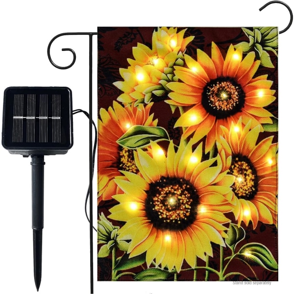 Höstens solrosträdgårdsflagga med ljus- Solar LED-säckväv- Sunflower Yard Höstflaggor Banner 12x18 Dubbelsidig för Gard