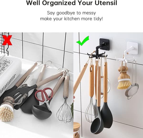 Swivel Hook, Kitchen Utensil Holder with 6 Hooks, 4 Pcs