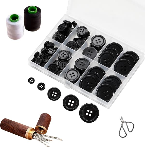 100 stk. Sorte Knapper til Håndarbejde, Knapper, DIY-knapper, Blandede Syknapper, 5 Størrelser af Sorte Runde Blandede Knapper Egnet til Håndarbejde, Co