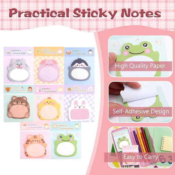640 ark Selvklæbende noter 32 blokke Mini Søde dyreformede sticky notes 8 stilarter Pastelfarvede sticky notes