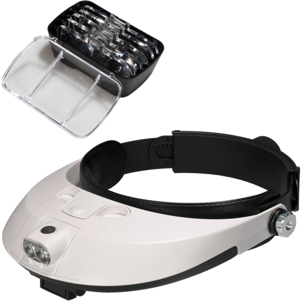 Pannlampa förstoringsglas med LED-lampa Headset förstoringsglas för reparation, smycken, sömnad, hantverk, watch (vit)