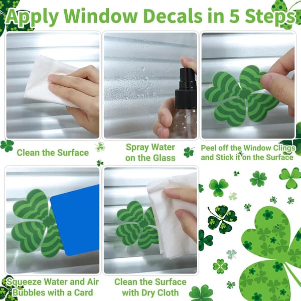 St Patricks Day Window Decals, Reusable Double-Sided Clover Stickers for Glass, Spring Home Office (117 pcs)