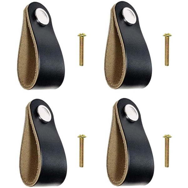 Läder Låda Handtag 4st Svart Skåp Handtag Läder Möbel Handtag med 22mm Skruvar Läder Handtag för Garderob, Kök