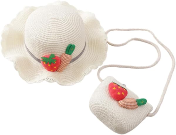 Beach hat and shoulder bag set for, 52 cm white Cosplay sun hat with adjustable strap