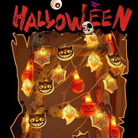 Halloween-koristeet, valosarjat, seppele