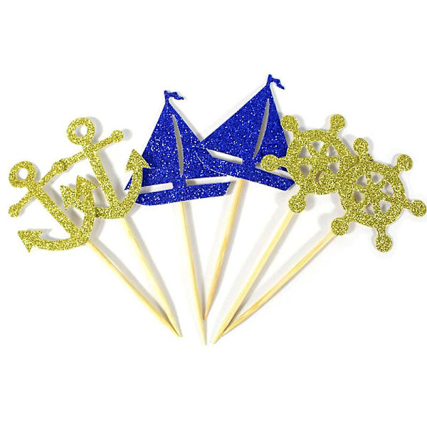 Sejlbåds Anker Kage Topper, Kage Picks Cupcake Dekoration, Festartikler Til Bryllup Fødselsdag Festival - 24stk
