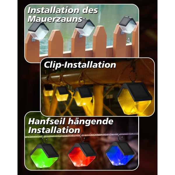4-pakks solcellelamper for utendørs hage - 2 moduser vanntette solcellelamper med varm hvit og RGB-farge for terrasse, plen