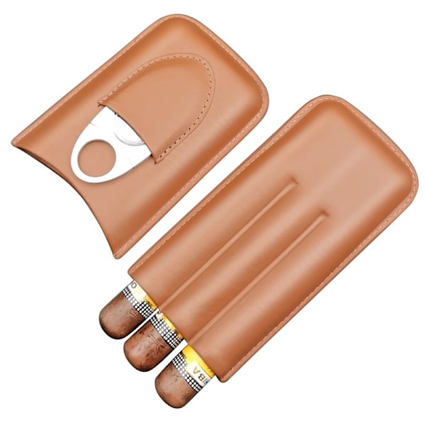 2 stycken svart lädercigarrfodral Resecigarrhumidor för 3 cigarrer med cigarrklippare