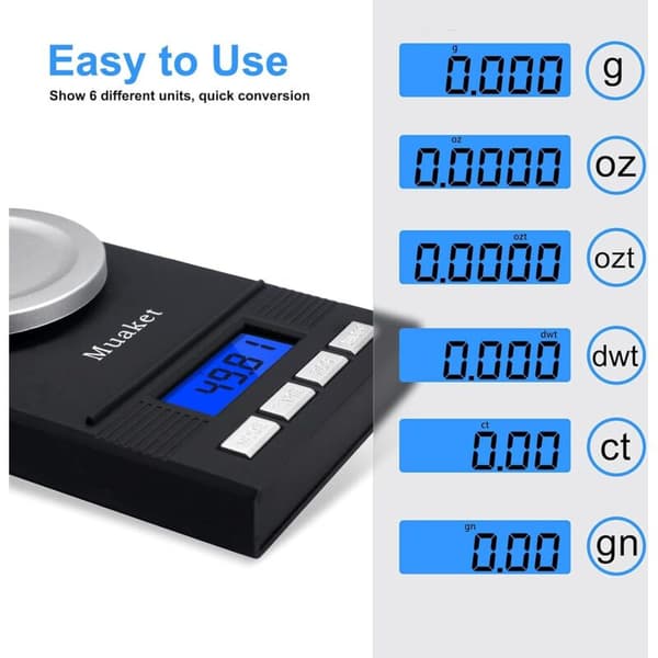50g x 0.001g Precision Milligram Scale, Electronic Jewelry Scale with LED Display, Multifunctional, Kitchen, Pocket Size with Calibration Weights