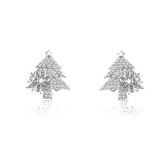Julgrans örhängen med kristaller och roterbara snöflingor för kvinnor - julfest kvinnor flickörhängen (4st, silver)