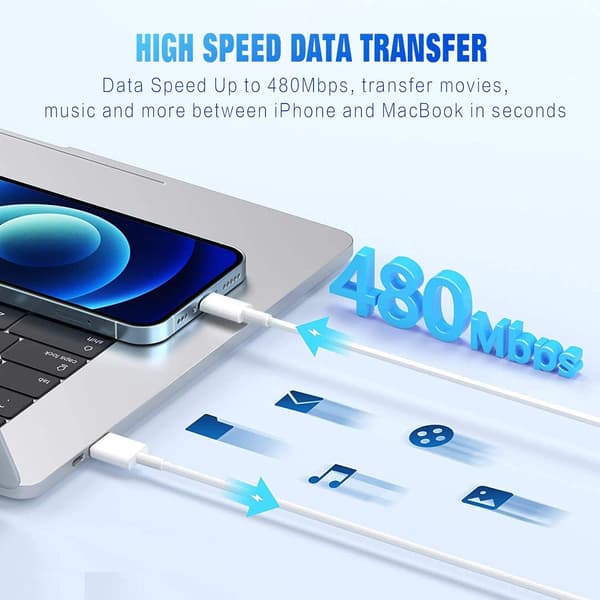 iPhone-lader Lightning-kabel, 2-pakning Apple MFi-sertifisert USB iPhone-hurtigladekabel