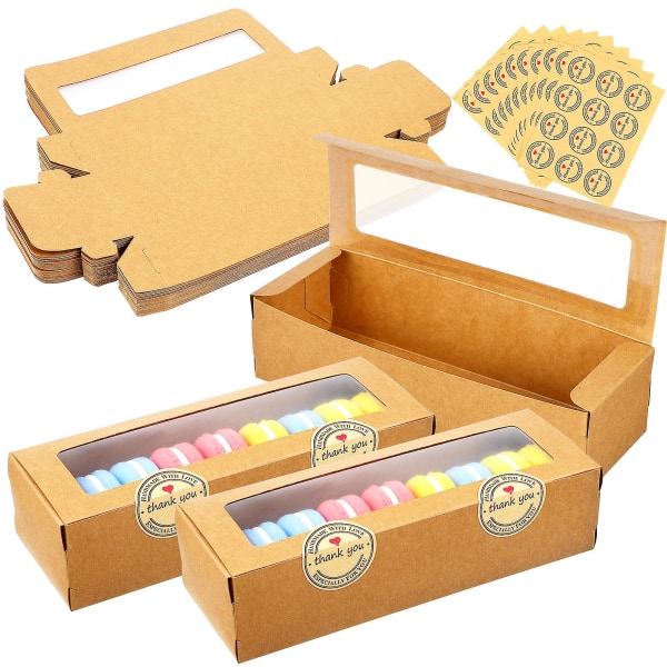 50 stk Macaron-bokser Emballasjebokser med klistremerker til hjemmebutikk gjør-det-selv-baking