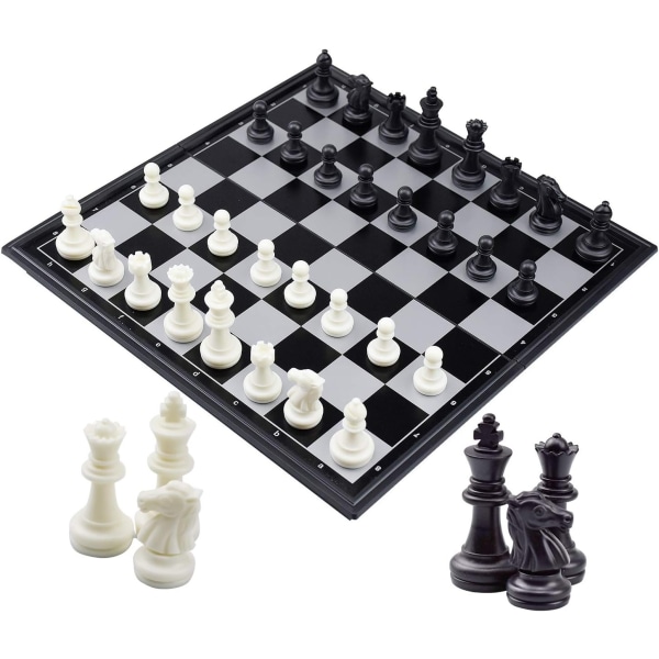 Deluxe Foldable Chess Set, Magnetic Chess Board with Chess, Black and White Magnetic Chess for Children and Adults