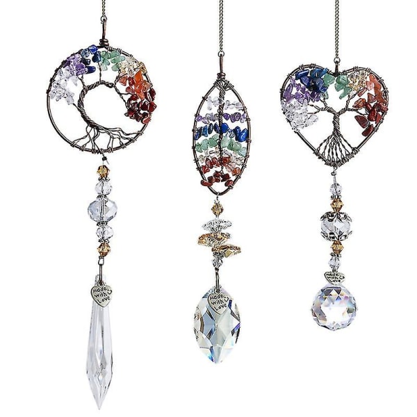 3 stk Glas Krystal Pendant Regnbue Maker Farverig hjerteformet liv Træ hængende ornament indendørs udendørs indretning