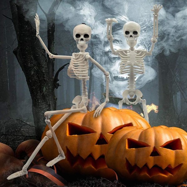 Halloween-skjelett med bevegelige ledd, full kropp, dekorasjon til kirkegård, hjemsøkt hus, innendørs og utendørs spøkelsesscene, festrekvisitter S