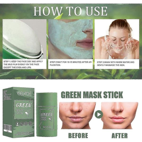 Green Tea Solid Mask Stick - Deep Cleansing, Moisturizing, Oil Control & Pore Minimizing for Radiant, Smooth Skin - 40g
