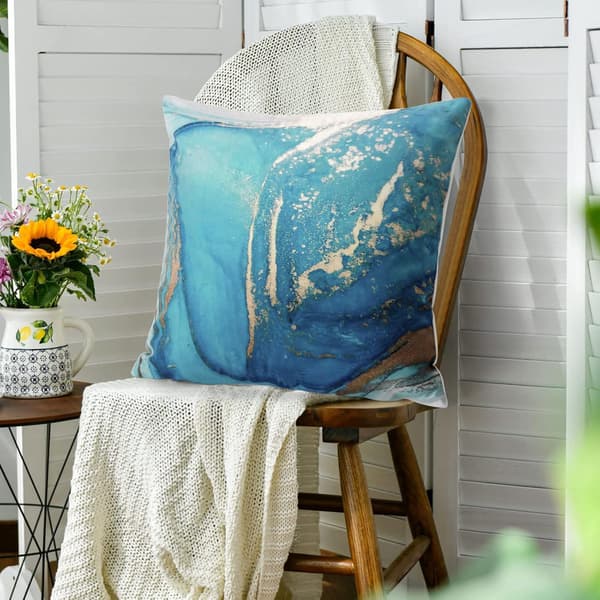 Pillowcase 45x45 cm Set of 4 Marble Pattern Turquoise & Gold Decorative