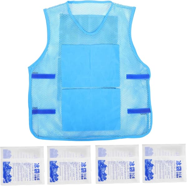 Cooling Ice Vest for Outdoor Use with Reusable Ice Packs, Polyester Material