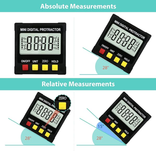Digital vinkelmåler, 4-sidet magnetisk vinkelsøger, LCD digital P