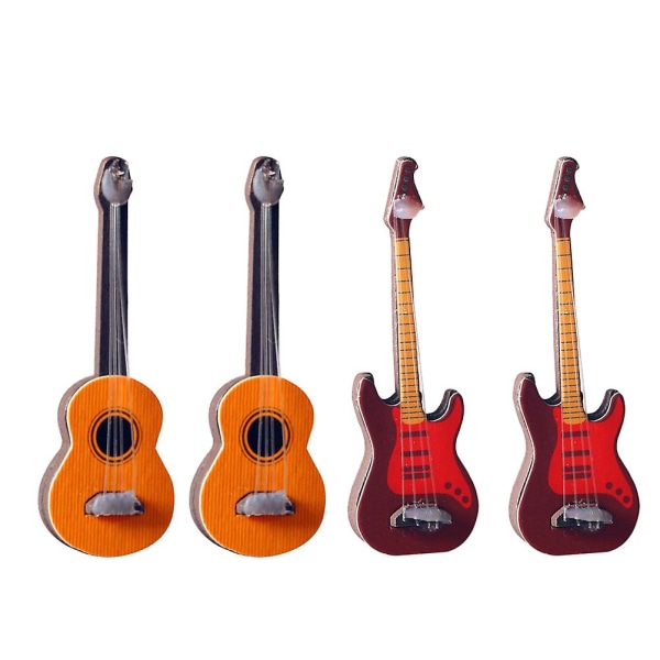 4 st Pedagogiska leksaker Miniatyrmusikinstrument Dockhustillbehör Minigitarrmodell Barn Uku Assorted Color 6.6X2.25X0.7CM