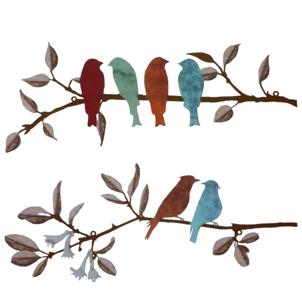 2 stk Metallfugler Veggkunst Levende fugler på gren Metallfugler Veggdekor Hengende blader med fugler Utendørs veggdekor Rus