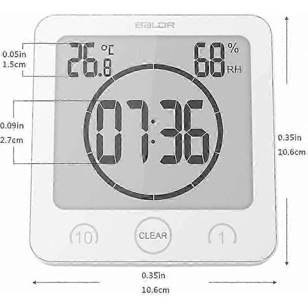 Digital Shower Clock, Waterproof for Bathroom and Kitchen, Touch Screen Timer, Flexible Installation, Countdown Timer with Alarm, Temperature