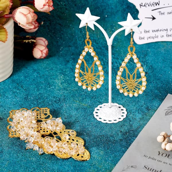 48 stk. dråbeformede blomsterhjerte-rombefiligran-forbindere gyldne jernmetal-led-charms DIY dingleøreringe-led hængepynt-forbinder 46~78 mm til håndværk