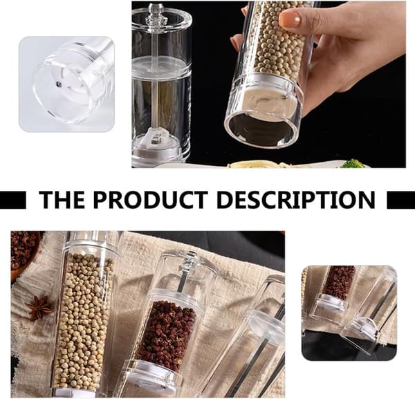 Acrylic Pepper Mill with Adjustable Coarseness, Modern Elegant Manual Pepper Grinder