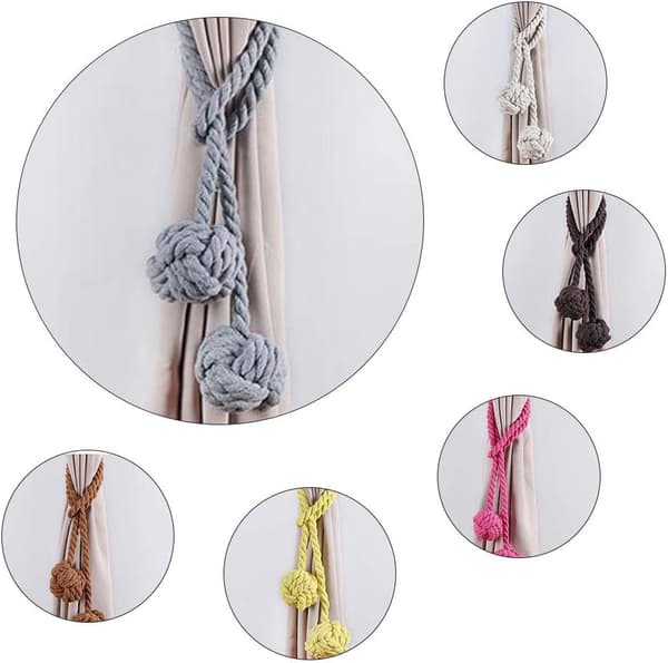 1 Pair Hand-Knitted Natural Cotton Curtain Tie-Backs with Double