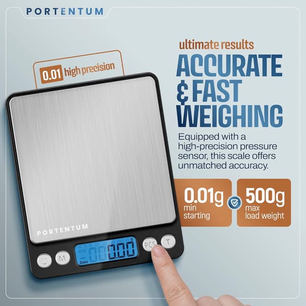 Digital Köksvåg - 500g/0.01g Precision, Rostfritt Stål, Mäter Vätska i ml & fl. oz (Silver)