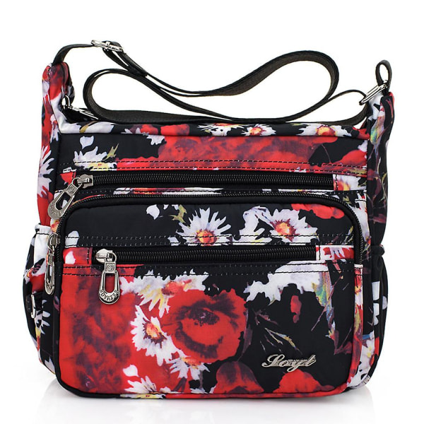 Nylon, blommig, korsad väska med flera fickor för kvinnor, axelväska, stil 7