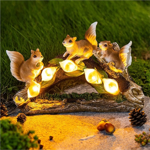 Haveharpiks-egernstatue med LED-lys Vandtæt udendørs havestatue, dekorativ udendørs gårdhave Plæne verandalys [Energi A+]