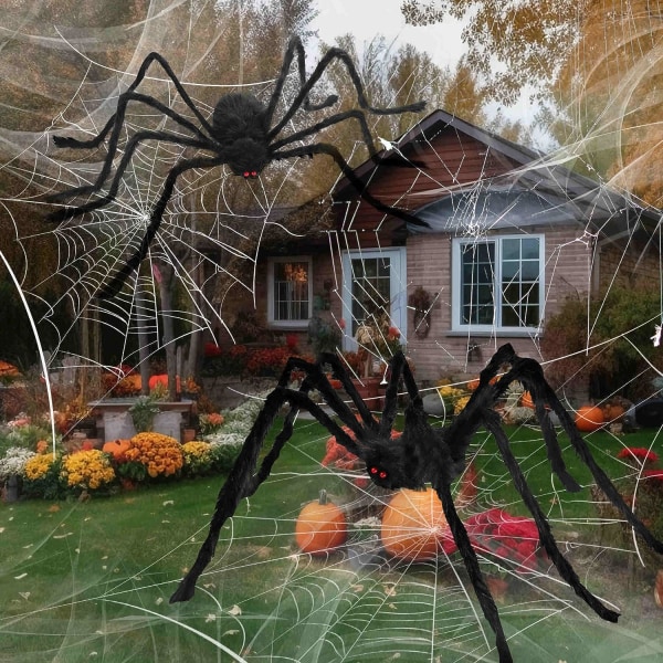 2 Pakkia Halloween-koristeita Ulkokäyttöön Hämähäkit, 5FT Jättimäiset Karvaiset Hämähäkit Halloween-Pihakoristeeksi Ulkokäyttöön Pelottavaan Juhlaan