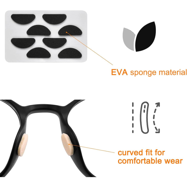 40 Paria Vaahtopäällysteitä, Itsekiinnittyvät Nenätyynyt, Liukumattomat Nenätyynyt, Pehmeät Nenätyynyt, Ohut Nenätyynyt Laseille (Ihonvärinen + Musta)