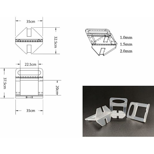 Tile Leveler, 2mm Self-Leveling Tile Spacers, for Installation - 200 x 2mm Tile Spacers