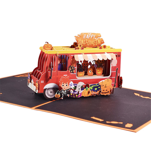 3D Pop Up Halloween-kurpitsa-auton tervehdyskortti Yllätys Mystery
