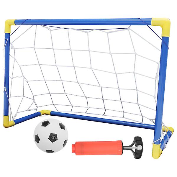1 sæt udendørs gør-det-selv-fodboldlegetøjssæt Fodboldmål Netfodbold Saml rørtilbehør Inflator Blue 60X47cm