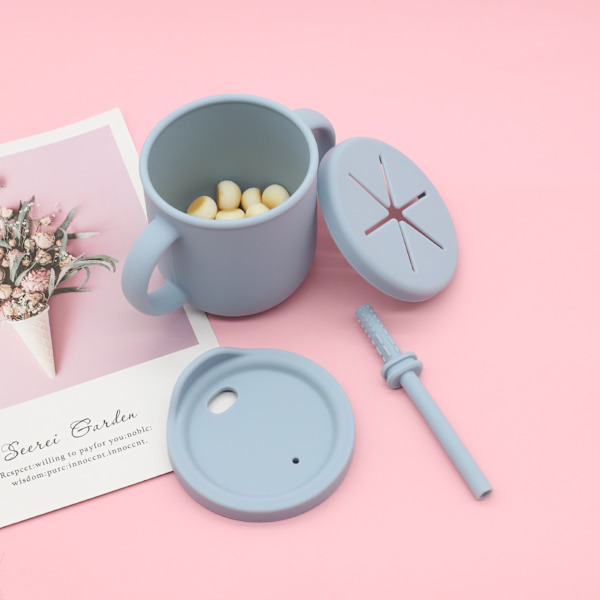 Silicone Sip, 2-i-1 Sippy Cup & Snack Container til småbørn, BPA-fri madkvalitets silikonekop til baby 6 måneder+