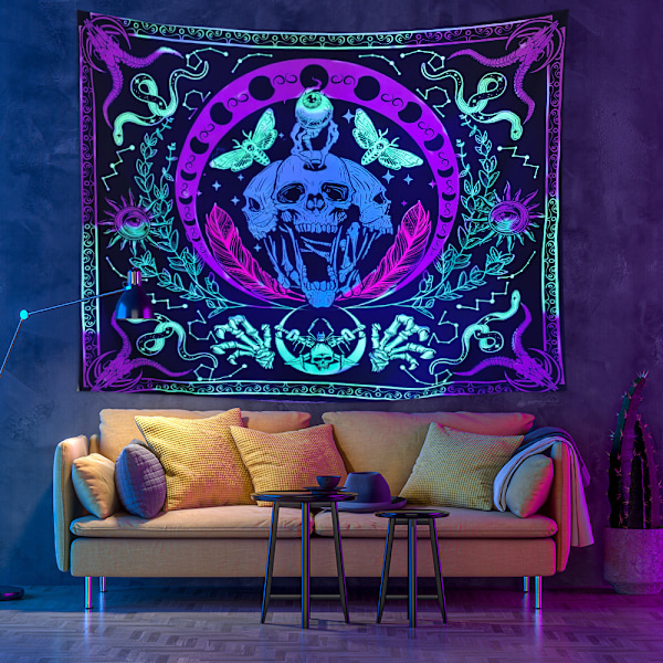 UV-reaktivt skjelettsveve, gløder i mørket festbakgrunn, svart lys trippy psykedelisk rom neon kule plakater for